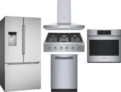 5 Piece Package Includes Refrigerator, Cooktop, Wall Oven, Hood And Dishwasher