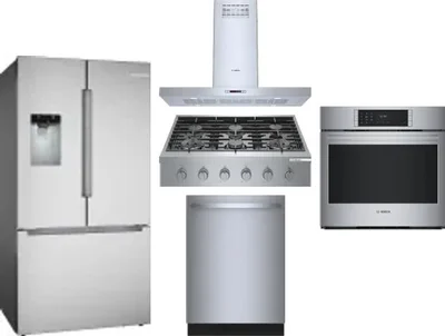5 Piece Package Includes Refrigerator, Cooktop, Wall Oven, Hood And Dishwasher