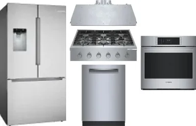 5 Piece Package Includes Refrigerator, Cooktop, Wall Oven, Hood And Dishwasher