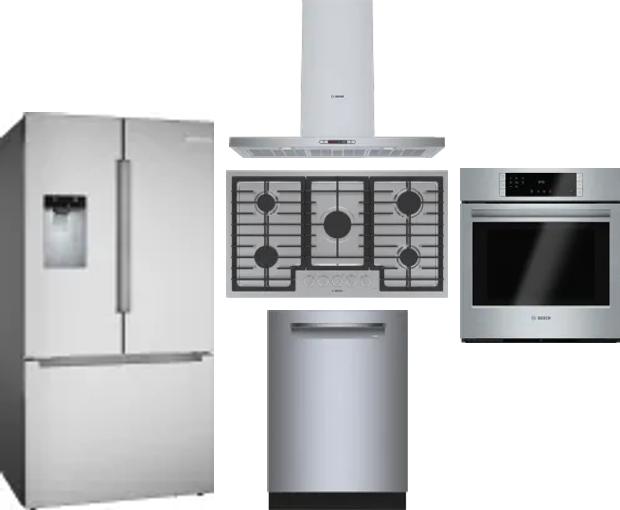 5 Piece Package Includes Refrigerator, Cooktop, Wall Oven, Hood And Dishwasher