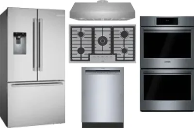 5 Piece Package Includes Refrigerator, Cooktop, Wall Oven, Hood And Dishwasher