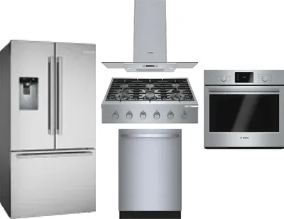 5 Piece Package Includes Refrigerator, Cooktop, Wall Oven, Hood And Dishwasher