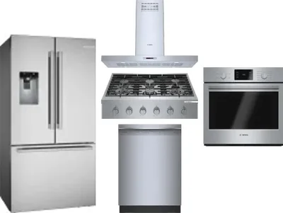 5 Piece Package Includes Refrigerator, Cooktop, Wall Oven, Hood And Dishwasher