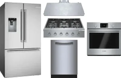 5 Piece Package Includes Refrigerator, Cooktop, Wall Oven, Hood And Dishwasher