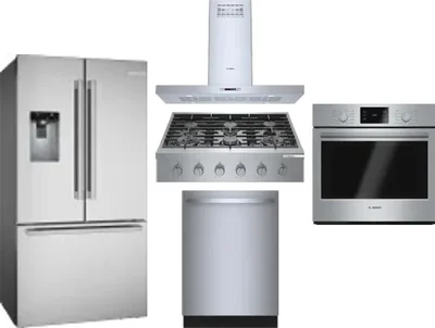 5 Piece Package Includes Refrigerator, Cooktop, Wall Oven, Hood And Dishwasher