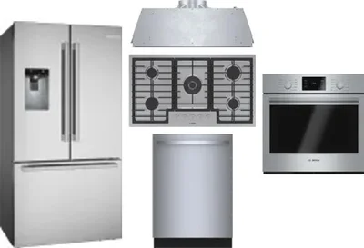 5 Piece Package Includes Refrigerator, Cooktop, Wall Oven, Hood And Dishwasher