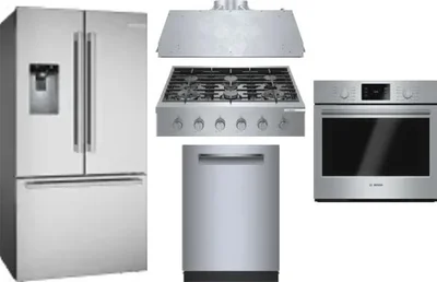 5 Piece Package Includes Refrigerator, Cooktop, Wall Oven, Hood And Dishwasher
