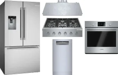 5 Piece Package Includes Refrigerator, Cooktop, Wall Oven, Hood And Dishwasher
