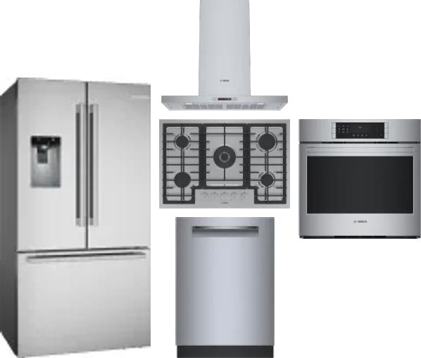 5 Piece Package Includes Refrigerator, Cooktop, Wall Oven, Hood And Dishwasher