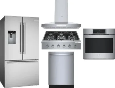 5 Piece Package Includes Refrigerator, Cooktop, Wall Oven, Hood And Dishwasher