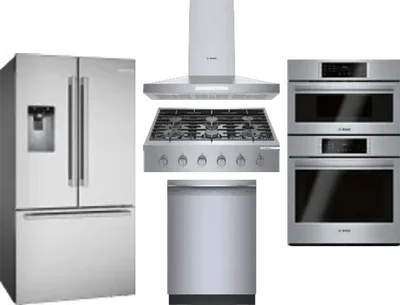 5 Piece Package Includes Refrigerator, Cooktop, Wall Oven, Hood And Dishwasher