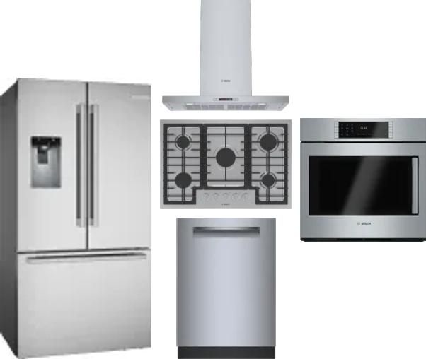 5 Piece Package Includes Refrigerator, Cooktop, Wall Oven, Hood And Dishwasher