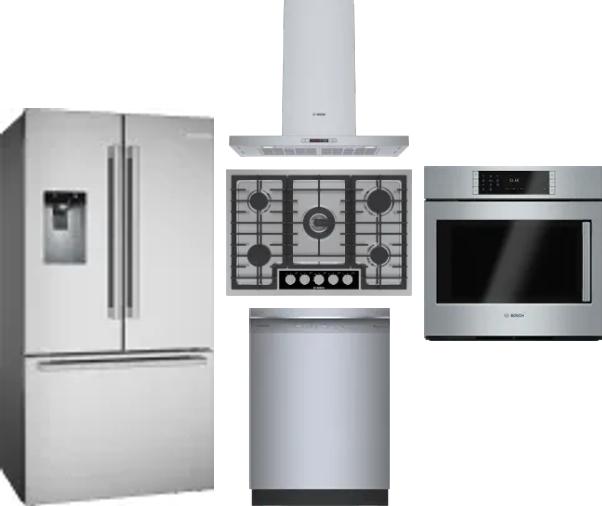 5 Piece Package Includes Refrigerator, Cooktop, Wall Oven, Hood And Dishwasher