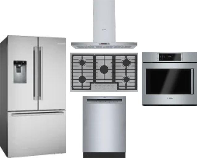 5 Piece Package Includes Refrigerator, Cooktop, Wall Oven, Hood And Dishwasher