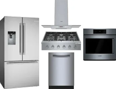 5 Piece Package Includes Refrigerator, Cooktop, Wall Oven, Hood And Dishwasher