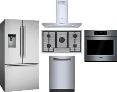 5 Piece Package Includes Refrigerator, Cooktop, Wall Oven, Hood And Dishwasher