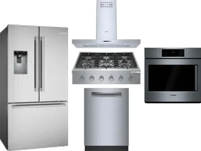 5 Piece Package Includes Refrigerator, Cooktop, Wall Oven, Hood And Dishwasher