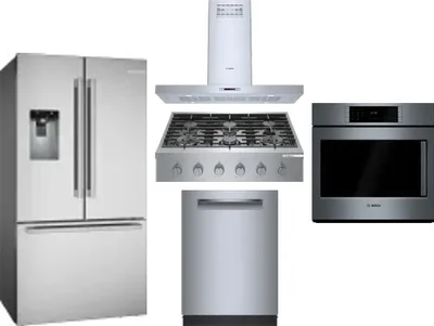 5 Piece Package Includes Refrigerator, Cooktop, Wall Oven, Hood And Dishwasher