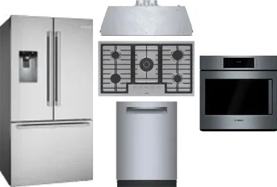 5 Piece Package Includes Refrigerator, Cooktop, Wall Oven, Hood And Dishwasher