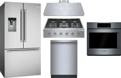 5 Piece Package Includes Refrigerator, Cooktop, Wall Oven, Hood And Dishwasher