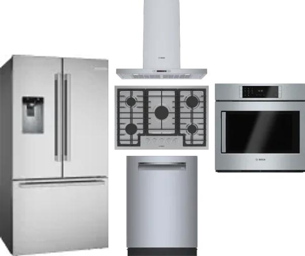 5 Piece Package Includes Refrigerator, Cooktop, Wall Oven, Hood And Dishwasher