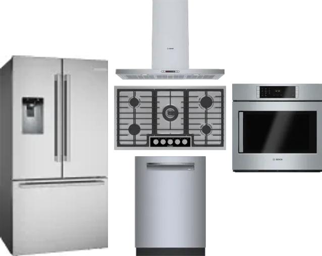 5 Piece Package Includes Refrigerator, Cooktop, Wall Oven, Hood And Dishwasher