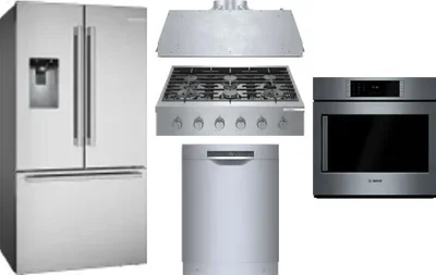 5 Piece Package Includes Refrigerator, Cooktop, Wall Oven, Hood And Dishwasher