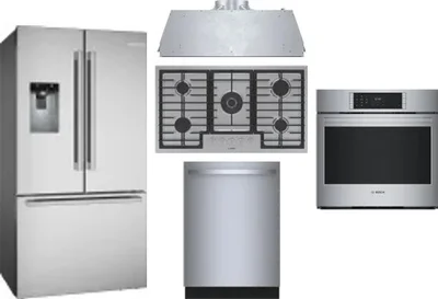 5 Piece Package Includes Refrigerator, Cooktop, Wall Oven, Hood And Dishwasher