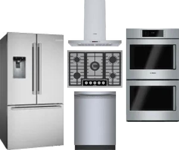 5 Piece Package Includes Refrigerator, Cooktop, Wall Oven, Hood And Dishwasher