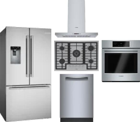 5 Piece Package Includes Refrigerator, Cooktop, Wall Oven, Hood And Dishwasher