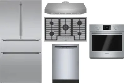 5 Piece Package Includes Refrigerator, Cooktop, Wall Oven, Hood And Dishwasher