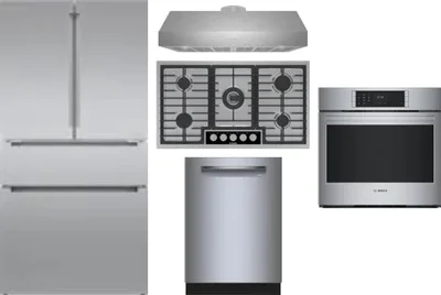 5 Piece Package Includes Refrigerator, Cooktop, Wall Oven, Hood And Dishwasher