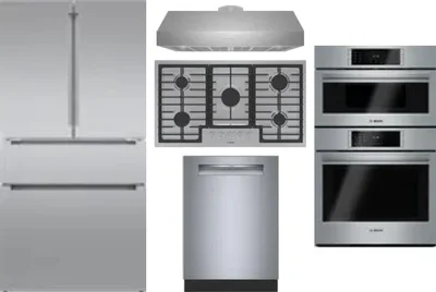 5 Piece Package Includes Refrigerator, Cooktop, Wall Oven, Hood And Dishwasher