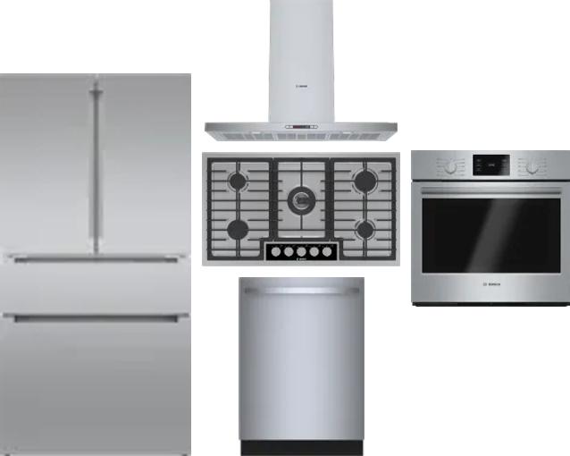 5 Piece Package Includes Refrigerator, Cooktop, Wall Oven, Hood And Dishwasher