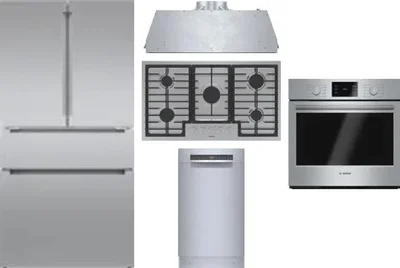 5 Piece Package Includes Refrigerator, Cooktop, Wall Oven, Hood And Dishwasher