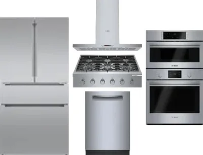 5 Piece Package Includes Refrigerator, Cooktop, Wall Oven, Hood And Dishwasher
