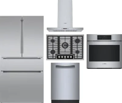 5 Piece Package Includes Refrigerator, Cooktop, Wall Oven, Hood And Dishwasher