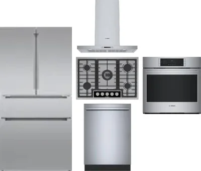 5 Piece Package Includes Refrigerator, Cooktop, Wall Oven, Hood And Dishwasher