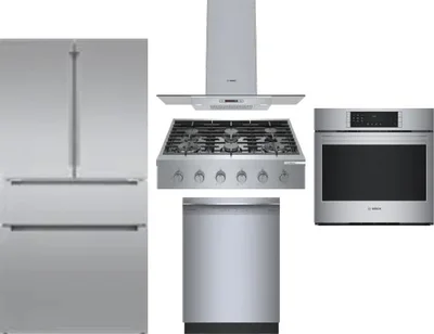 5 Piece Package Includes Refrigerator, Cooktop, Wall Oven, Hood And Dishwasher