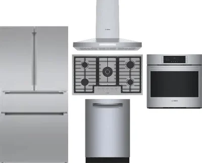 5 Piece Package Includes Refrigerator, Cooktop, Wall Oven, Hood And Dishwasher