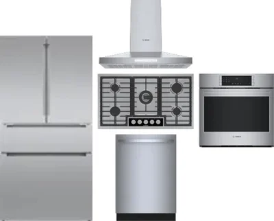 5 Piece Package Includes Refrigerator, Cooktop, Wall Oven, Hood And Dishwasher