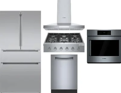 5 Piece Package Includes Refrigerator, Cooktop, Wall Oven, Hood And Dishwasher