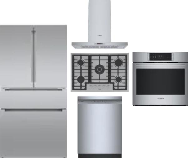 5 Piece Package Includes Refrigerator, Cooktop, Wall Oven, Hood And Dishwasher