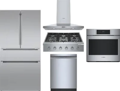 5 Piece Package Includes Refrigerator, Cooktop, Wall Oven, Hood And Dishwasher