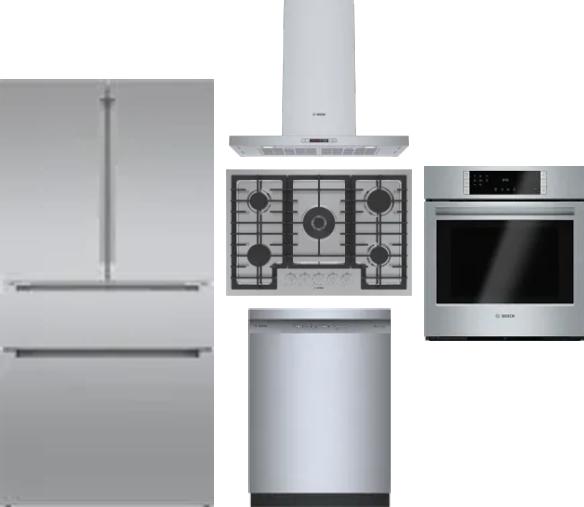 5 Piece Package Includes Refrigerator, Cooktop, Wall Oven, Hood And Dishwasher