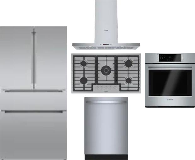 5 Piece Package Includes Refrigerator, Cooktop, Wall Oven, Hood And Dishwasher