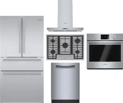 5 Piece Package Includes Refrigerator, Cooktop, Wall Oven, Hood And Dishwasher