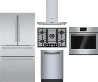 5 Piece Package Includes Refrigerator, Cooktop, Wall Oven, Hood And Dishwasher