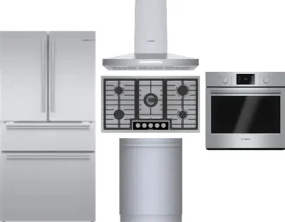 5 Piece Package Includes Refrigerator, Cooktop, Wall Oven, Hood And Dishwasher