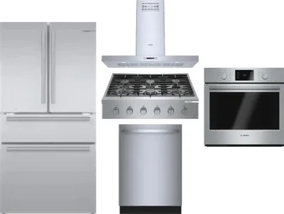 5 Piece Package Includes Refrigerator, Cooktop, Wall Oven, Hood And Dishwasher